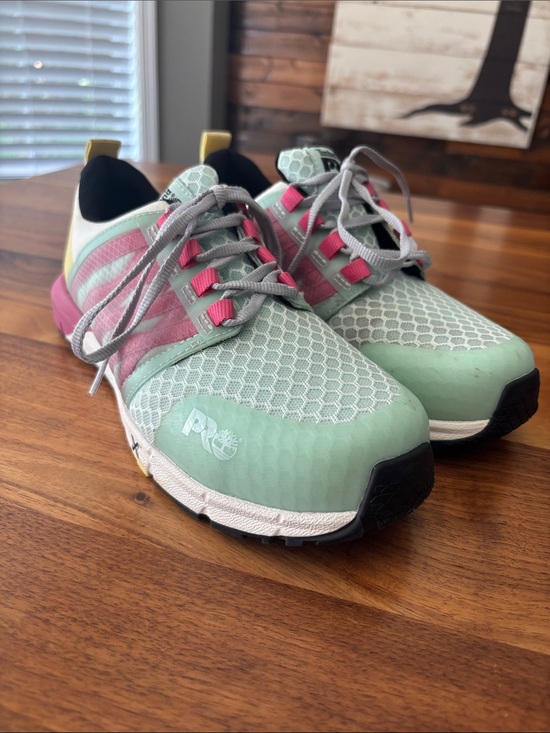 Timberland PRO Shoes - Timberland PRO Radius Comp Toe Pink Green Work Utility Sneaker Shoes Size 8